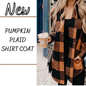 Turn-down Collar Pumpkin Plaid Shirt Coat